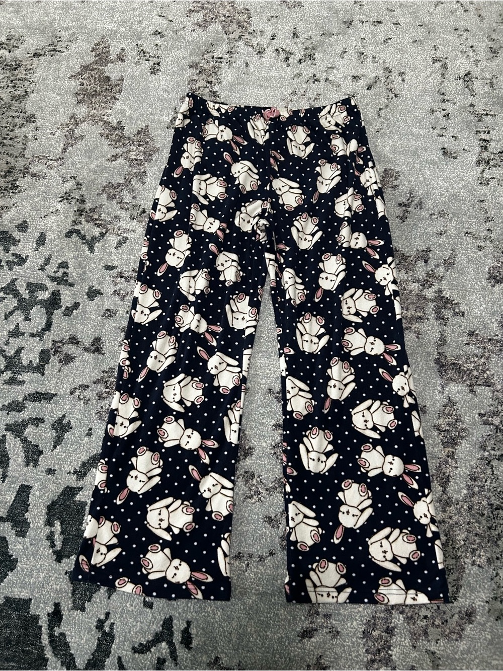 Navy Bunny Print Fleece Pajama Pants with Pink Bow